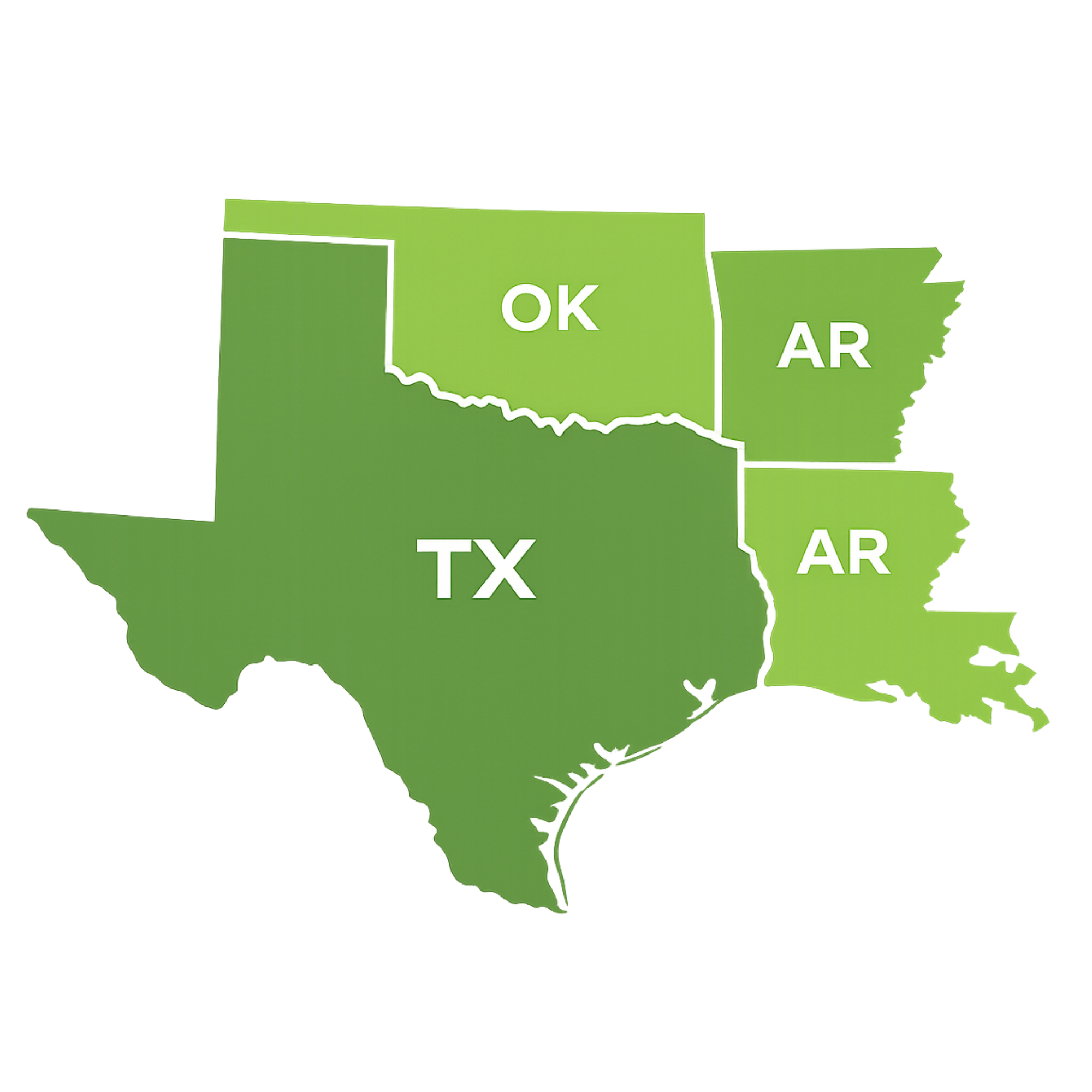 Service area map showing Texas, Oklahoma, and Arkansas